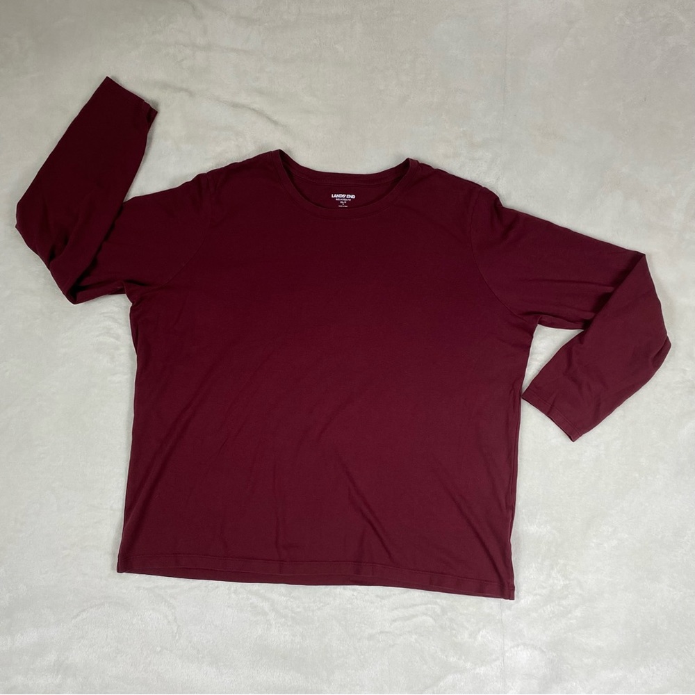 C-0004 Lands' End XL/P Merlot Long-Sleeve Relaxed Fit 100% Cotton T-shirt